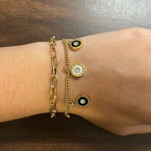18k GP SS layered black & white roman numeral charm bracelet